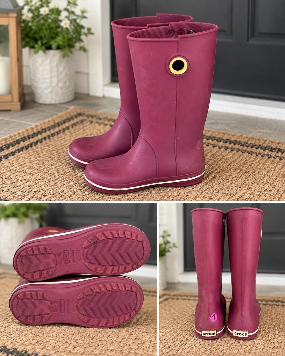 Crocs Crocband Jaunt Tall Rain Boots Womens 7 Berry Pink Waterproof